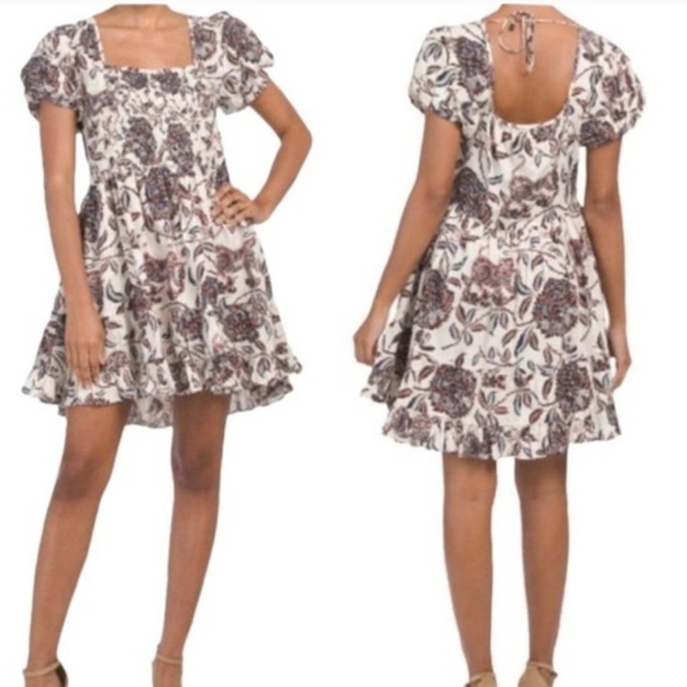House of Harlow 1960 Cream and Purple Floral Mini Dress